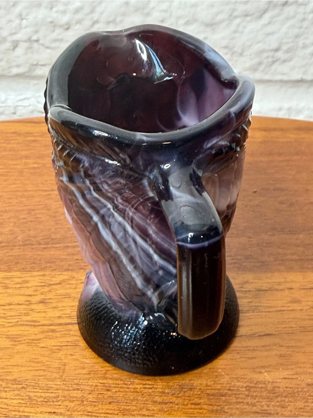 Vintage Imperial Glass Purple Slag Owls Creamer Small Pitcher Glass Eyes